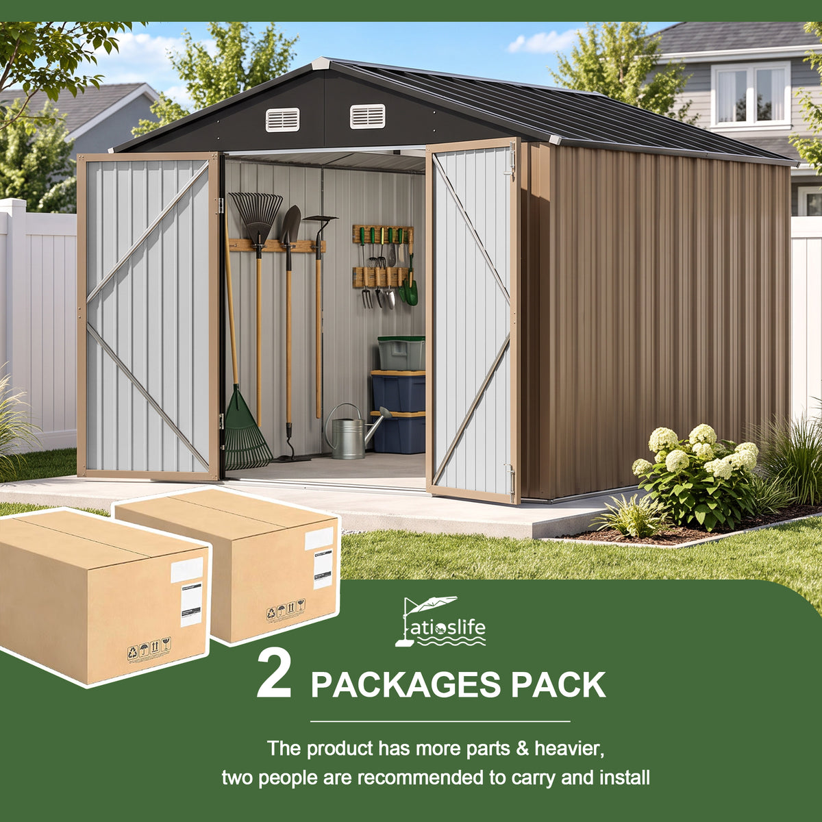 Patioslife Metal Garden Shed – Galvanised Steel Outdoor Storage Shed, All-Weather Backyard Storage Unit