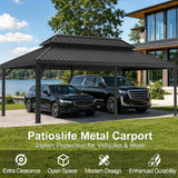 Patioslife Aluminium Carport with Steel Roof – Weatherproof Canopy for Cars, Motorbikes & Campervans