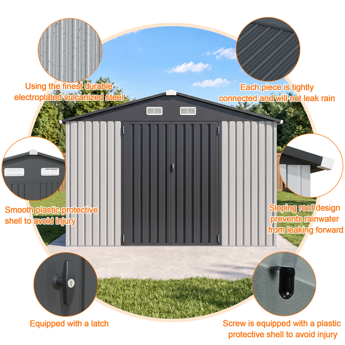 Patioslife YardVault Pro Heavy-Duty Galvanised Steel Garden Shed with Window & Lockable Door, Rust-Resistant Outdoor Tool Shed
