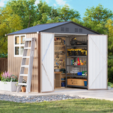 Patioslife Galvanised Steel Gable Roof Metal Garden Shed, Outdoor Storage Shed-All-Weather Backyard Storage Unit for Garden Tools-Patioslife