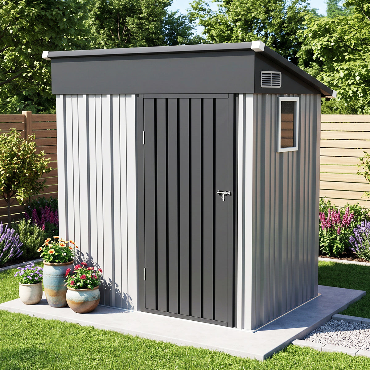 Patioslife YardVault Pro Heavy-Duty Galvanised Steel Garden Shed with Window & Lockable Door, Rust-Resistant Outdoor Tool Shed