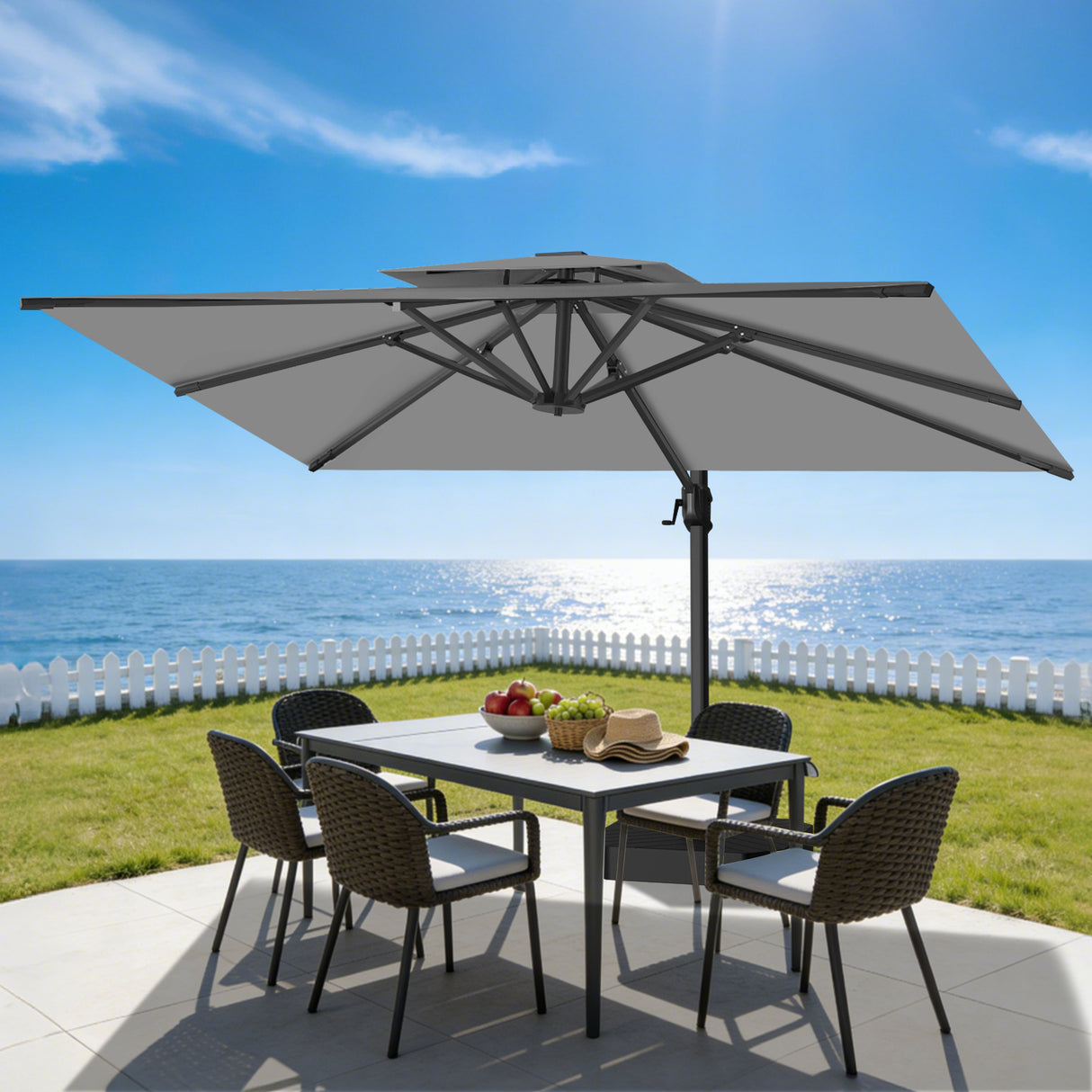 Patioslife Aegis Pro Cantilever Umbrella with Cross Base — Heavy-Duty Frame & Powder-Coated Aluminium Pole for Garden & Patio