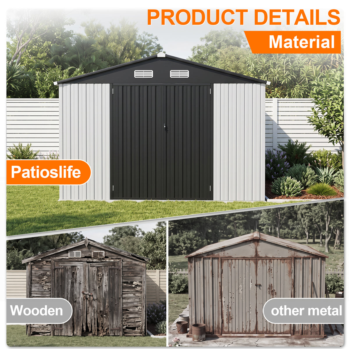 Patioslife YardVault Pro Heavy-Duty Galvanised Steel Garden Shed with Window & Lockable Door, Rust-Resistant Outdoor Tool Shed