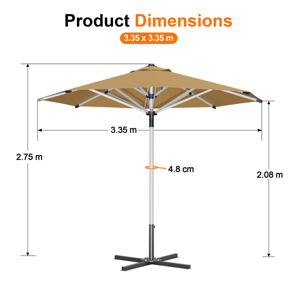 Patioslife Outdoor Umbrella — Square & Round | Heavy-Duty Aluminium Pole, Double-Vented Canopy | 2.7m, 3m & 3.35m