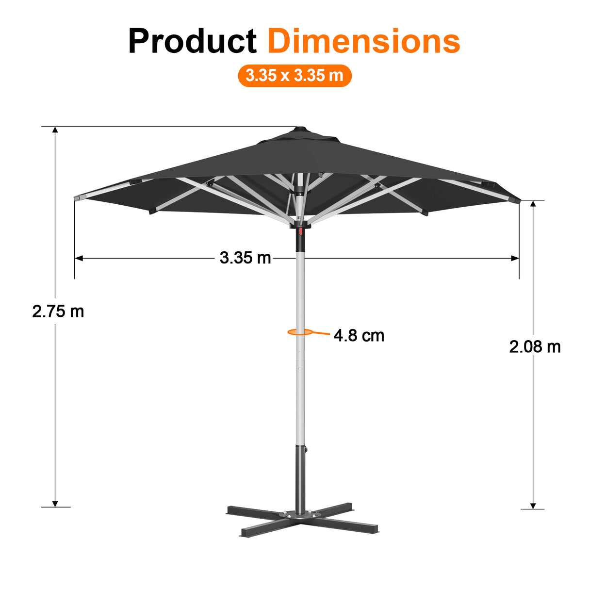 Patioslife Outdoor Umbrella — Square & Round | Heavy-Duty Aluminium Pole, Double-Vented Canopy | 2.7m, 3m & 3.35m