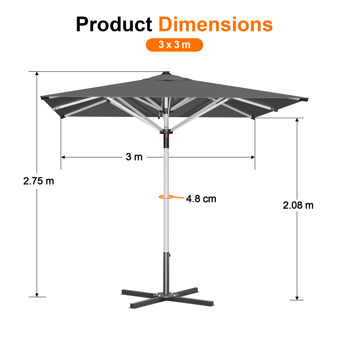 Patioslife Outdoor Umbrella — Square & Round | Heavy-Duty Aluminium Pole, Double-Vented Canopy | 2.7m, 3m & 3.35m