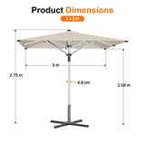 Patioslife Outdoor Umbrella — Square & Round | Heavy-Duty Aluminium Pole, Double-Vented Canopy | 2.7m, 3m & 3.35m