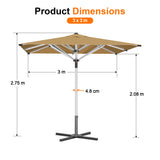 Patioslife Outdoor Umbrella — Square & Round | Heavy-Duty Aluminium Pole, Double-Vented Canopy | 2.7m, 3m & 3.35m