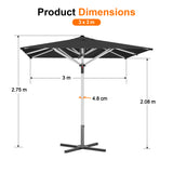 Patioslife Outdoor Umbrella — Square & Round | Heavy-Duty Aluminium Pole, Double-Vented Canopy | 2.7m, 3m & 3.35m