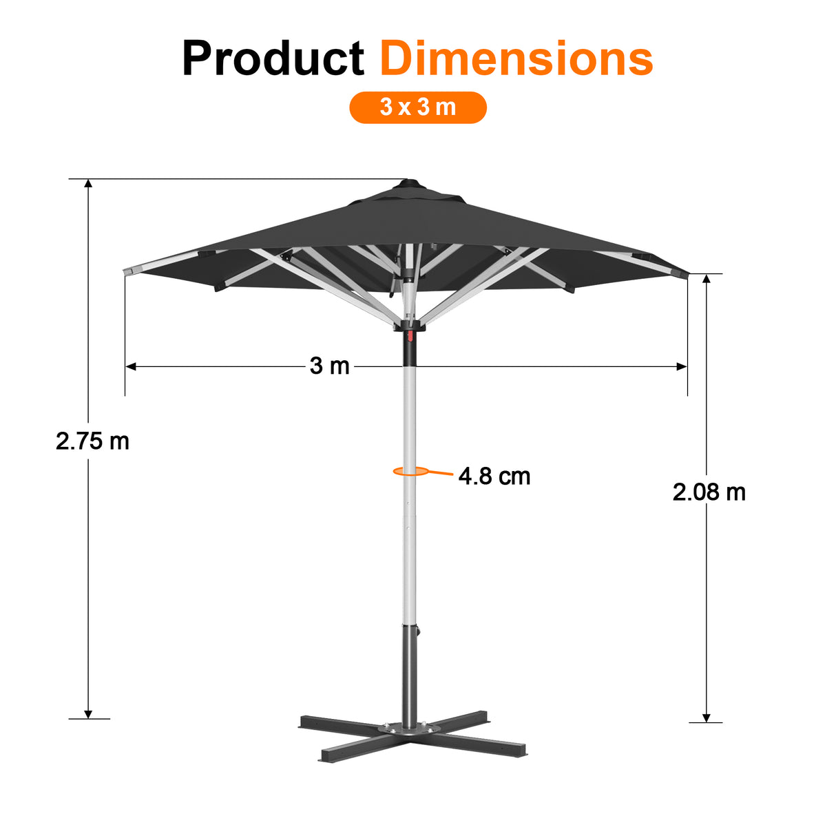 Patioslife Outdoor Umbrella — Square & Round | Heavy-Duty Aluminium Pole, Double-Vented Canopy | 2.7m, 3m & 3.35m