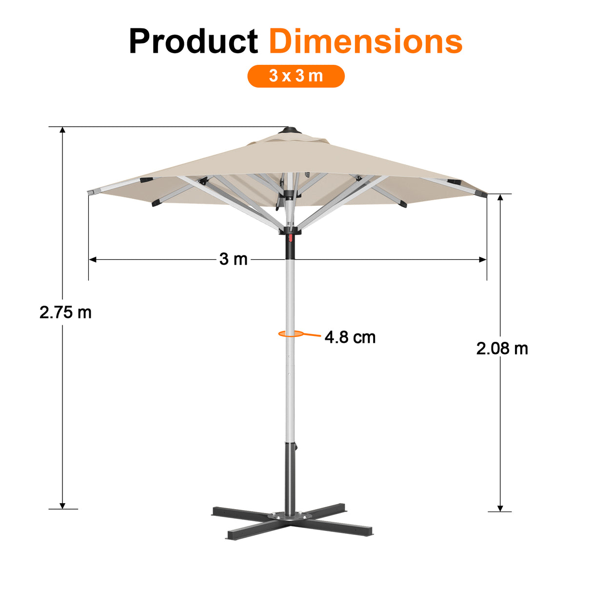 Patioslife Outdoor Umbrella — Square & Round | Heavy-Duty Aluminium Pole, Double-Vented Canopy | 2.7m, 3m & 3.35m