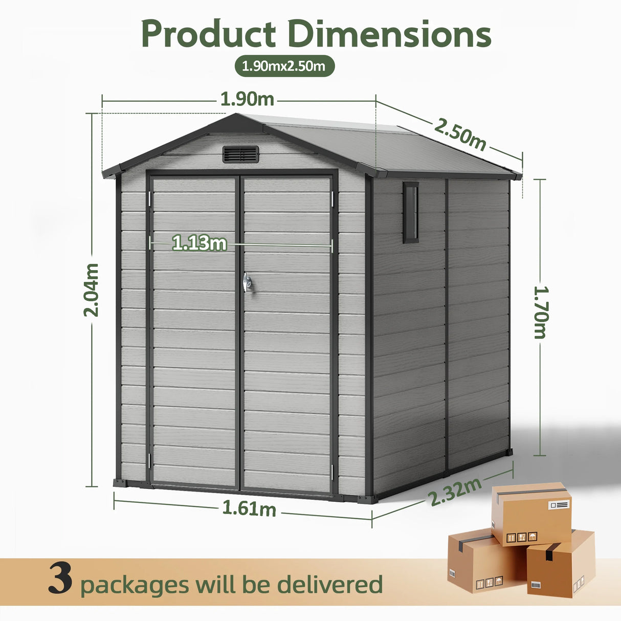 Outdoor Storage Shed with Floor Patioslife YardVault , All-Weather Waterproof Plastic Garden Shed  in Resin with Lock and Window for Backyard, Heavy-Duty Storage Shed for Tools, Bikes & Lawn Equipment