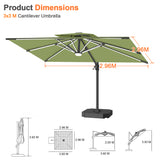 Patioslife Aegis Premium Coastal Series Cantilever Umbrella with Integrated LED Strip Lighting, Fibreglass Ribs & Aluminium Frame — Luxury Shade Built for Australian Outdoors