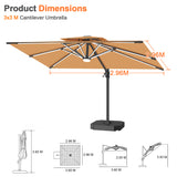 Patioslife Aegis Premium Coastal Series Cantilever Umbrella with Integrated LED Strip Lighting, Fibreglass Ribs & Aluminium Frame — Luxury Shade Built for Australian Outdoors