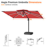 Patioslife Aegis Premium Cantilever Umbrella with Full-Rib LED Strip Lighting, Fibreglass Ribs, Powder-Coated Aluminium Pole— Luxury Garden & Patio Shade