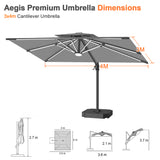 Patioslife Aegis Premium Cantilever Umbrella with Full-Rib LED Strip Lighting, Fibreglass Ribs, Powder-Coated Aluminium Pole— Luxury Garden & Patio Shade