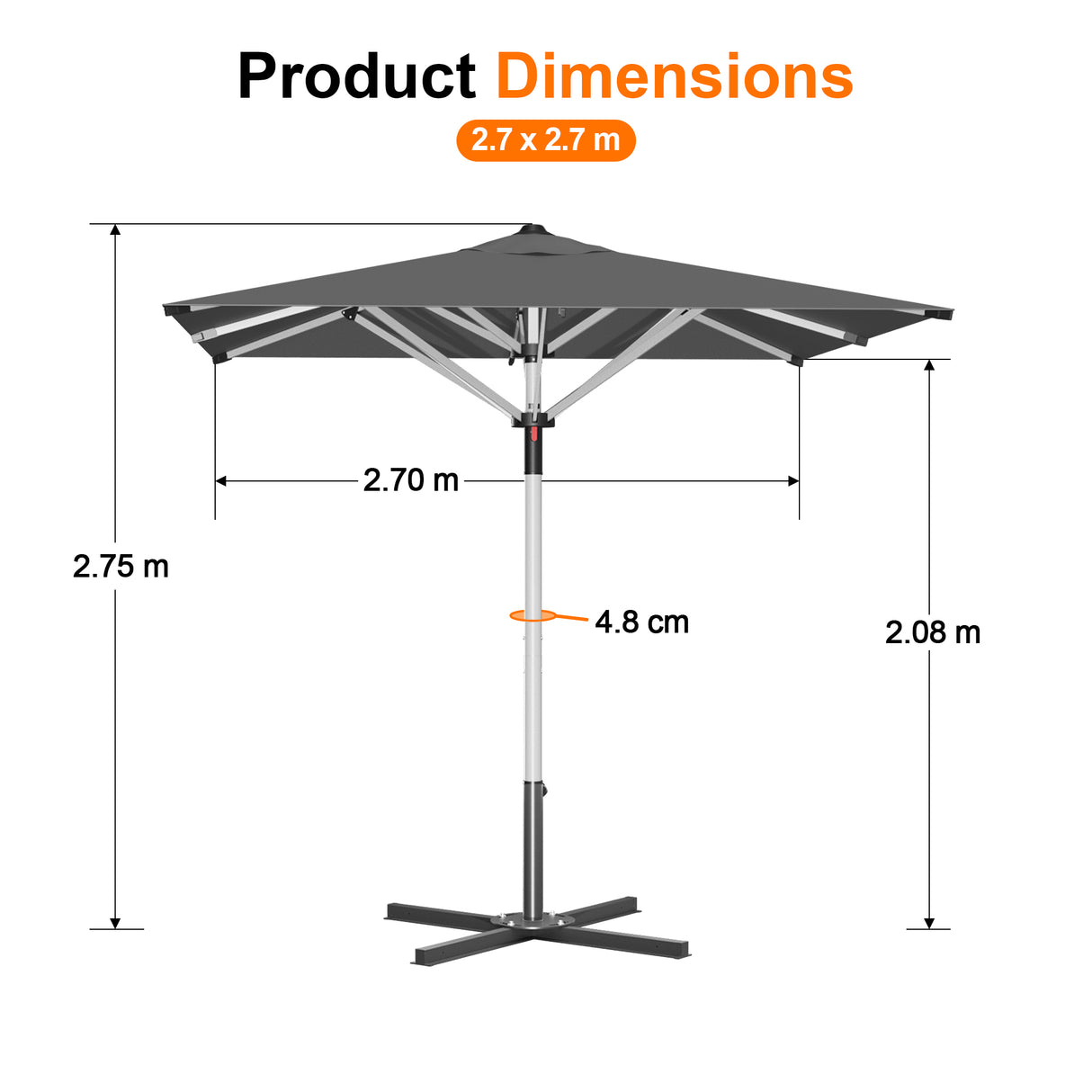 Patioslife Outdoor Umbrella — Square & Round | Heavy-Duty Aluminium Pole, Double-Vented Canopy | 2.7m, 3m & 3.35m