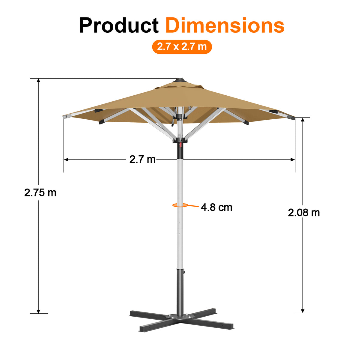 Patioslife Outdoor Umbrella — Square & Round | Heavy-Duty Aluminium Pole, Double-Vented Canopy | 2.7m, 3m & 3.35m