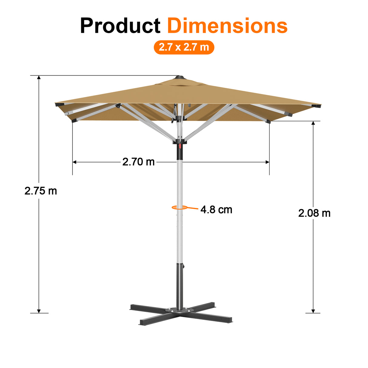 Patioslife Outdoor Umbrella — Square & Round | Heavy-Duty Aluminium Pole, Double-Vented Canopy | 2.7m, 3m & 3.35m