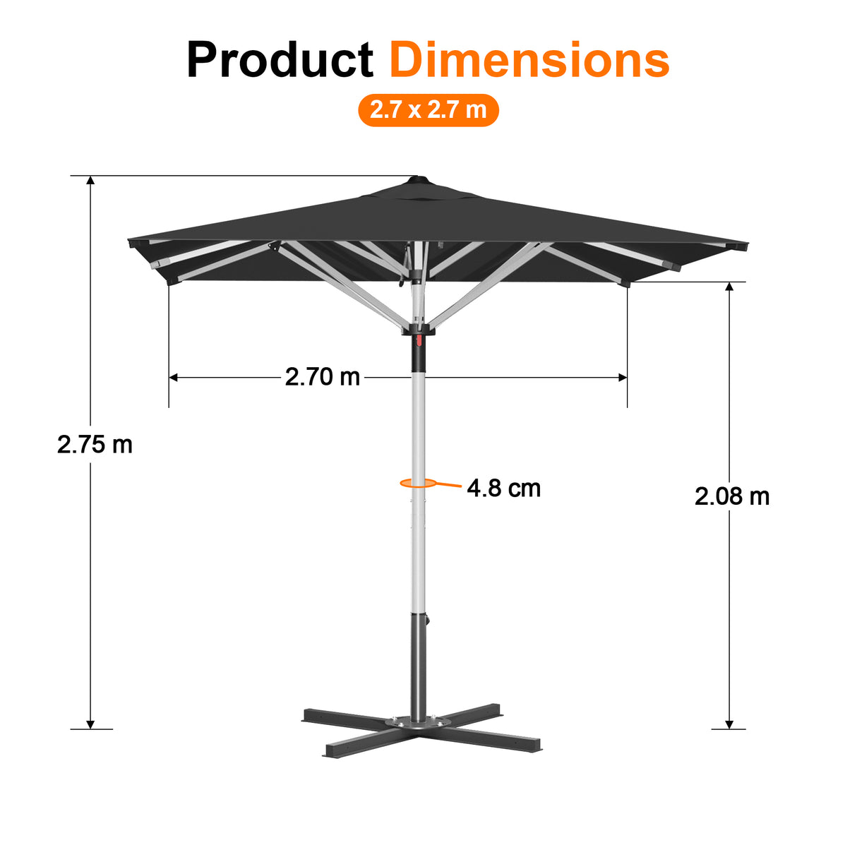 Patioslife Outdoor Umbrella — Square & Round | Heavy-Duty Aluminium Pole, Double-Vented Canopy | 2.7m, 3m & 3.35m