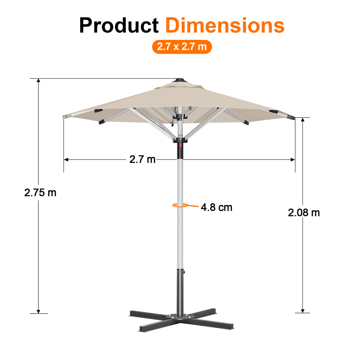 Patioslife Outdoor Umbrella — Square & Round | Heavy-Duty Aluminium Pole, Double-Vented Canopy | 2.7m, 3m & 3.35m
