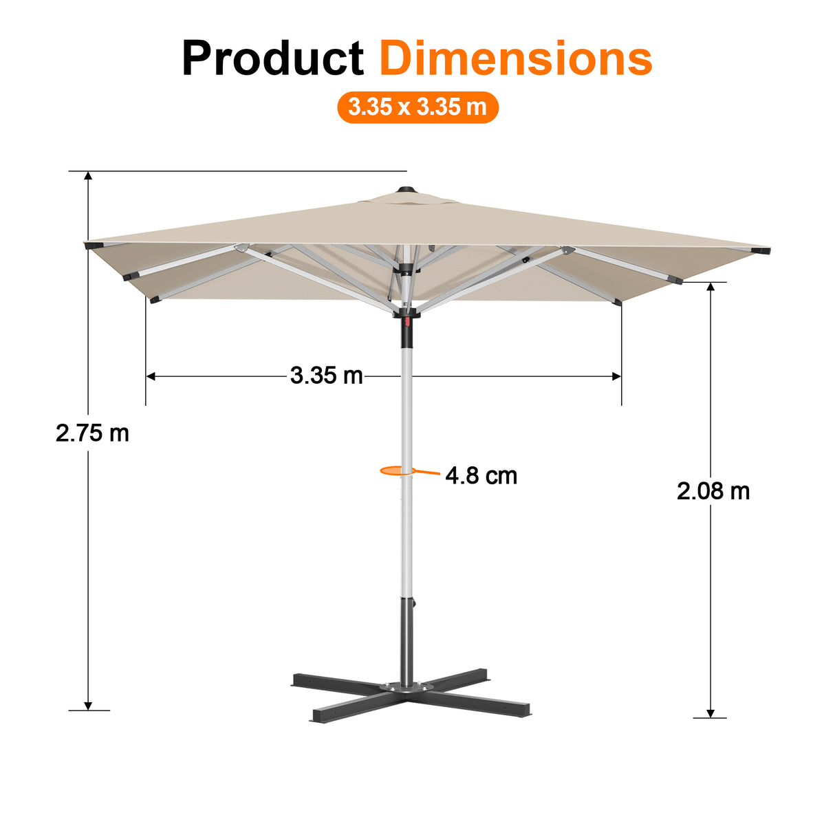 Patioslife Outdoor Umbrella — Square & Round | Heavy-Duty Aluminium Pole, Double-Vented Canopy | 2.7m, 3m & 3.35m