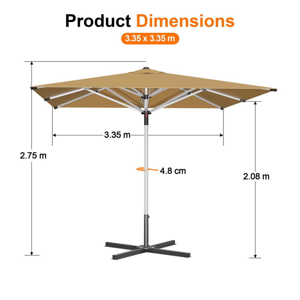 Patioslife Outdoor Umbrella — Square & Round | Heavy-Duty Aluminium Pole, Double-Vented Canopy | 2.7m, 3m & 3.35m