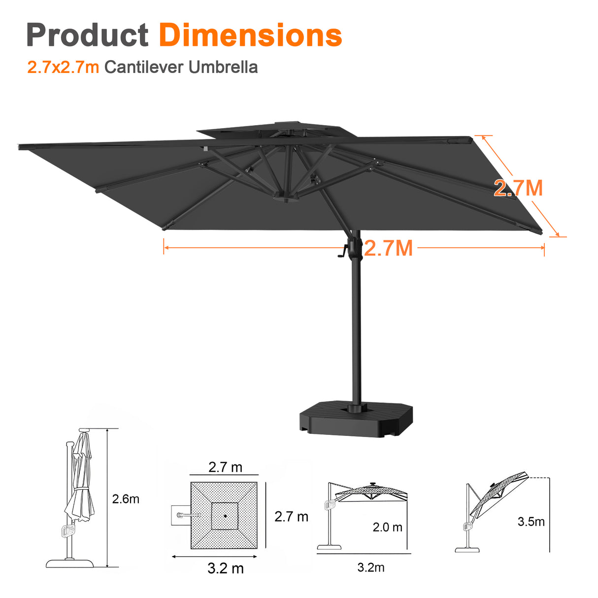 Patioslife Aegis Pro Cantilever Umbrella with Cross Base — Heavy-Duty Frame & Powder-Coated Aluminium Pole for Garden & Patio