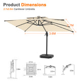 Patioslife Aegis Pro Cantilever Umbrella with LED Lights, Reinforced & Powder-Coated Aluminium Ribs and Pole — Perfect for Garden & Patio