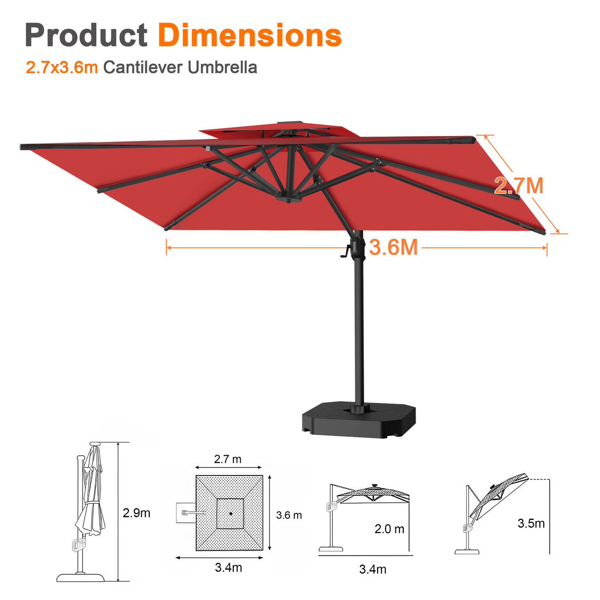 Patioslife Aegis Pro Cantilever Umbrella with Cross Base — Heavy-Duty Frame & Powder-Coated Aluminium Pole for Garden & Patio