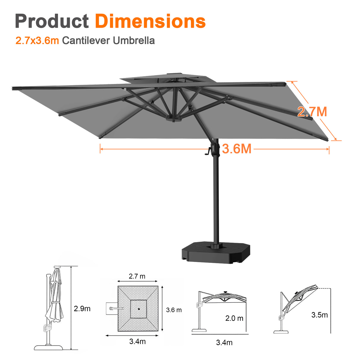 Patioslife Aegis Pro Cantilever Umbrella with Cross Base — Heavy-Duty Frame & Powder-Coated Aluminium Pole for Garden & Patio