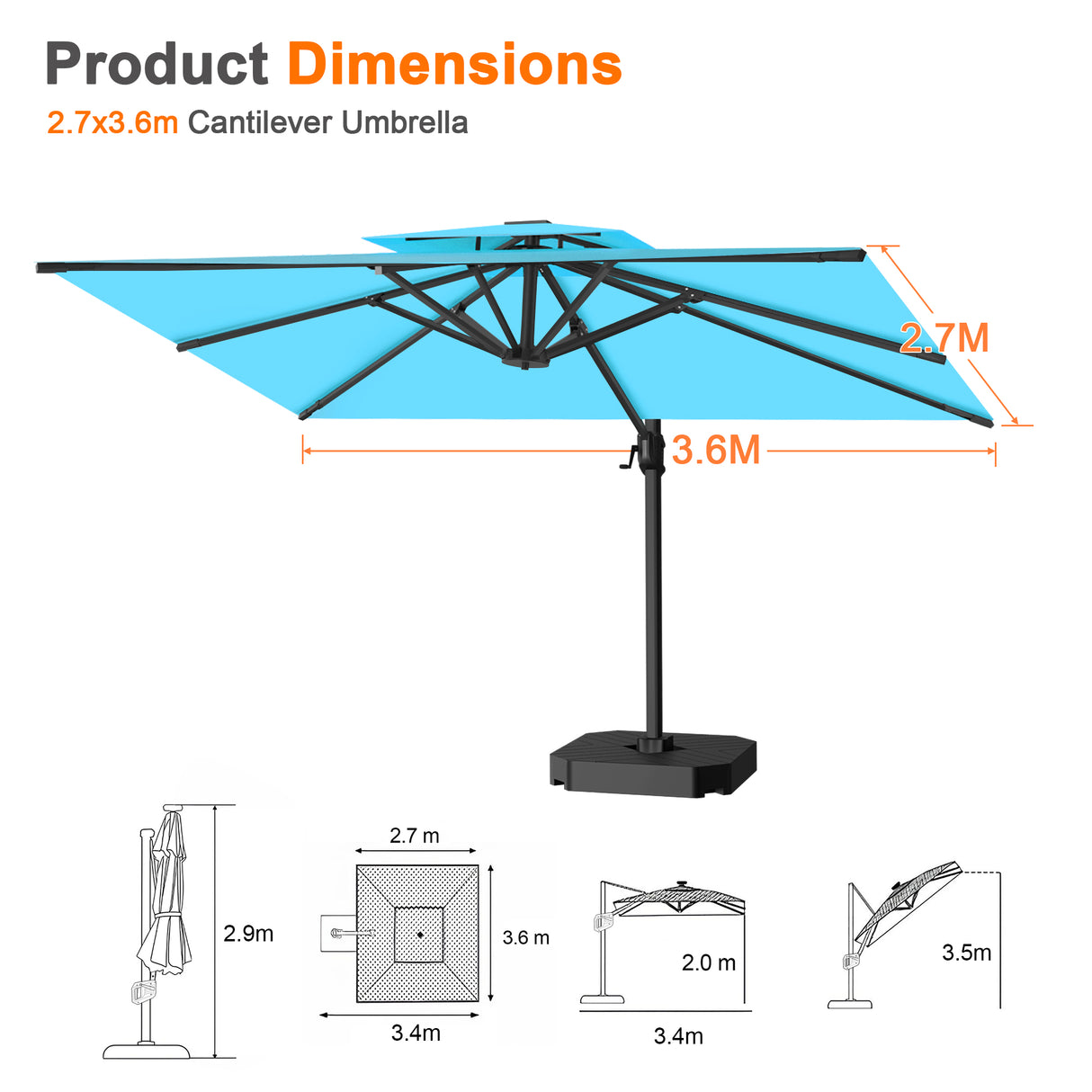 Patioslife Aegis Pro Cantilever Umbrella with Cross Base — Heavy-Duty Frame & Powder-Coated Aluminium Pole for Garden & Patio