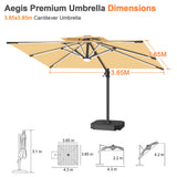 Patioslife Aegis Premium Cantilever Umbrella with Full-Rib LED Strip Lighting, Fibreglass Ribs, Powder-Coated Aluminium Pole— Luxury Garden & Patio Shade