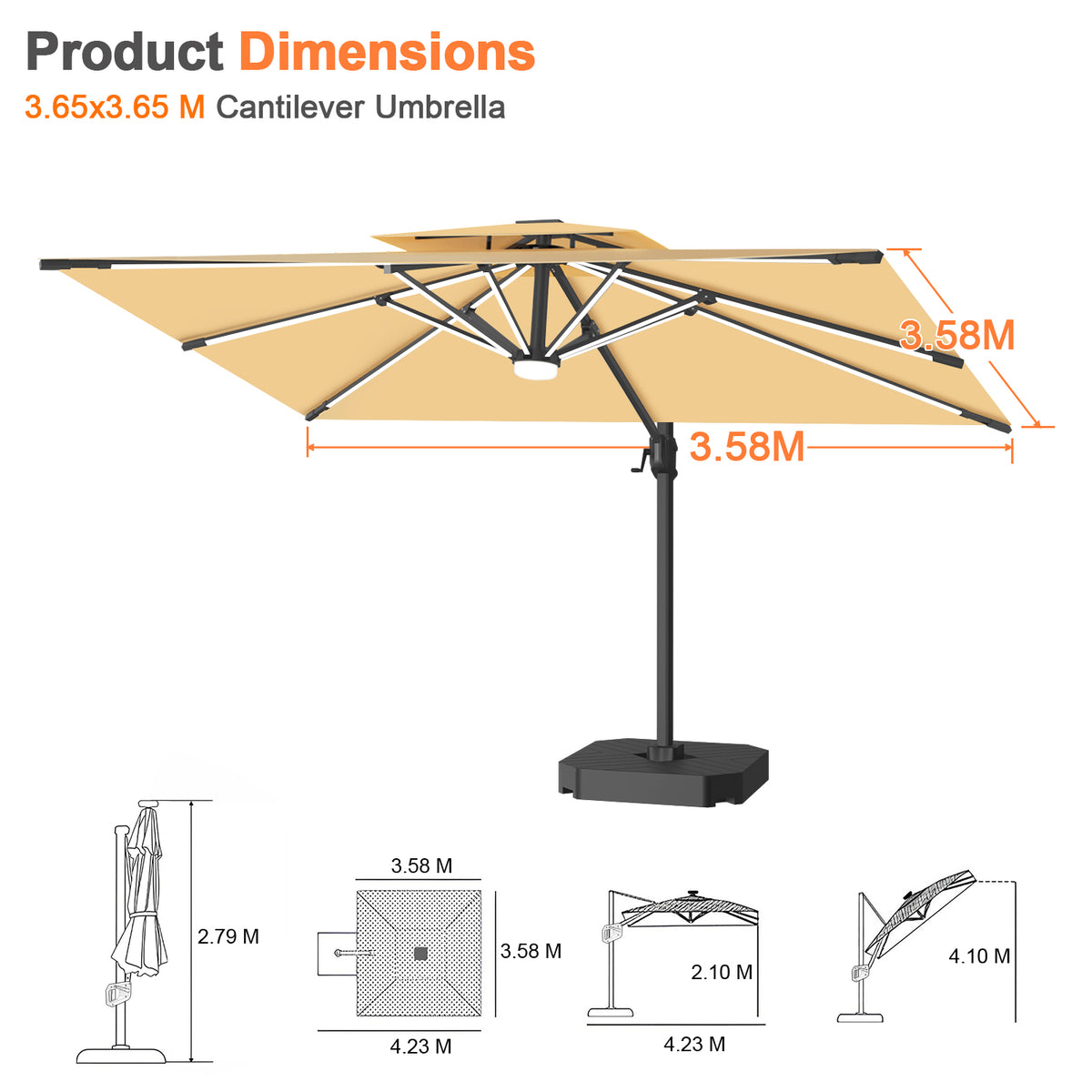 Patioslife Aegis Premium Coastal Series Cantilever Umbrella with Integrated LED Strip Lighting, Fibreglass Ribs & Aluminium Frame — Luxury Shade Built for Australian Outdoors