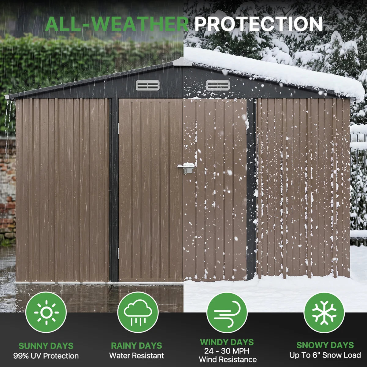 Patioslife Metal Garden Shed – Galvanised Steel Outdoor Storage Shed, All-Weather Backyard Storage Unit