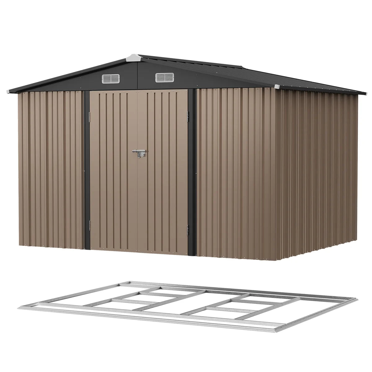 Patioslife Metal Garden Shed – Galvanised Steel Outdoor Storage Shed, All-Weather Backyard Storage Unit