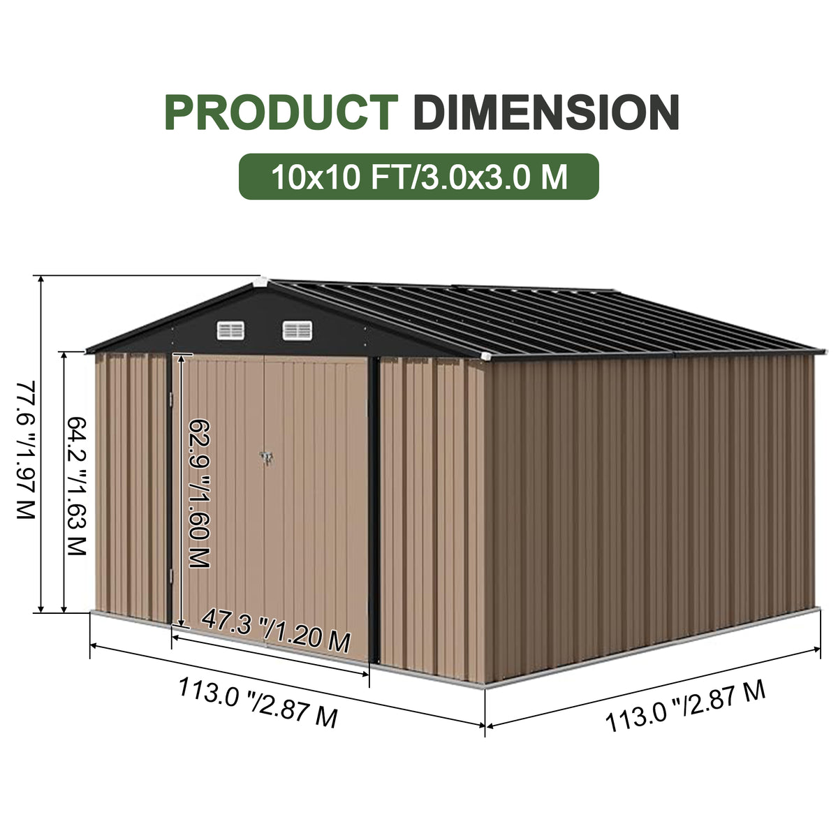 Patioslife Metal Garden Shed – Galvanised Steel Outdoor Storage Shed, All-Weather Backyard Storage Unit