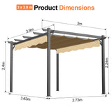 Patioslife 3x3.9m Retractable Pergola Beige Canopy Grey Frame Product Dimensions for Australian Patio