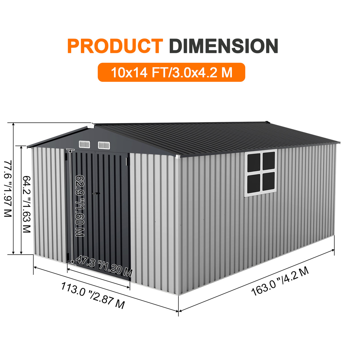 Patioslife YardVault Pro Heavy-Duty Galvanised Steel Garden Shed with Window & Lockable Door, Rust-Resistant Outdoor Tool Shed