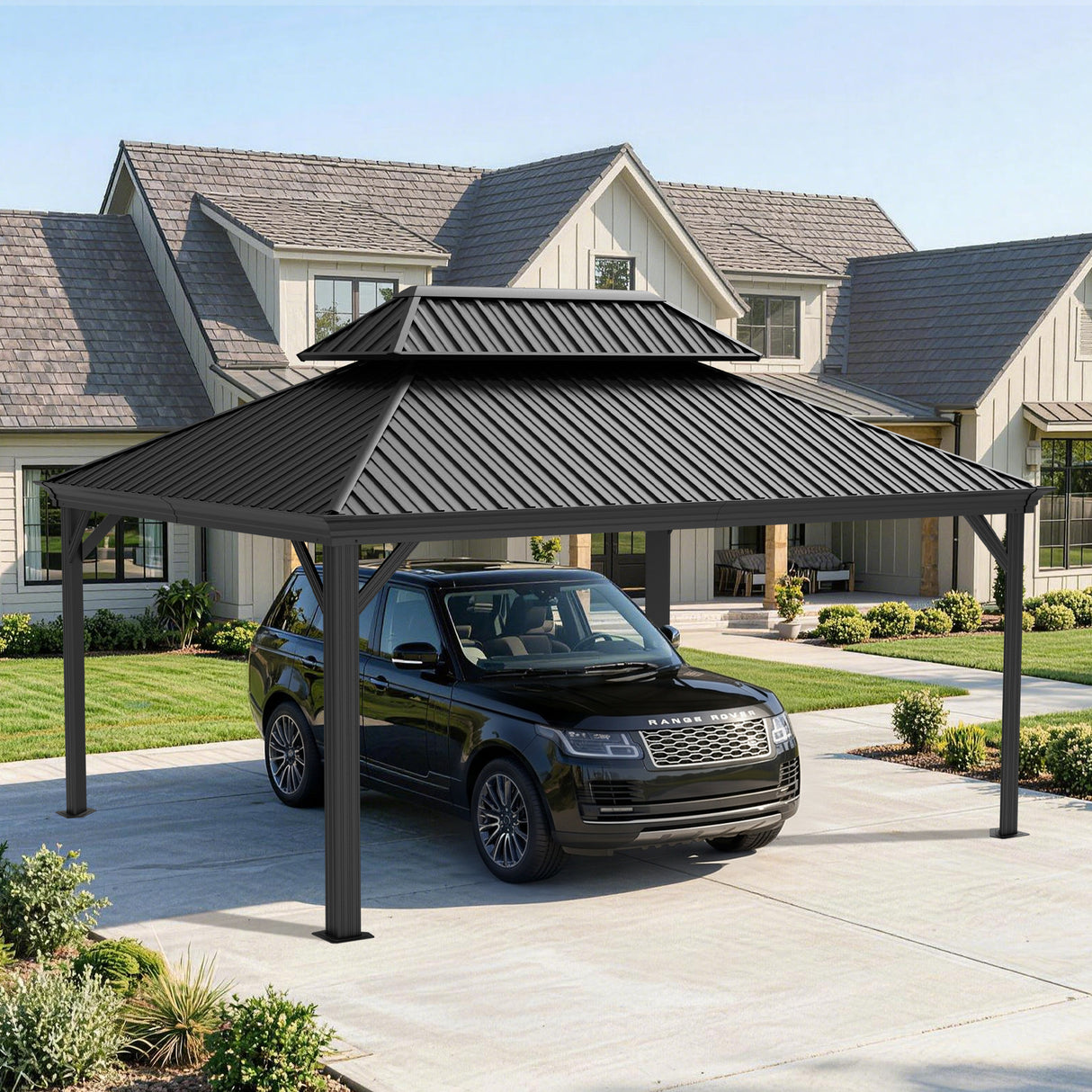 Patioslife Aluminium Carport with Steel Roof – Weatherproof Canopy for Cars, Motorbikes & Campervans
