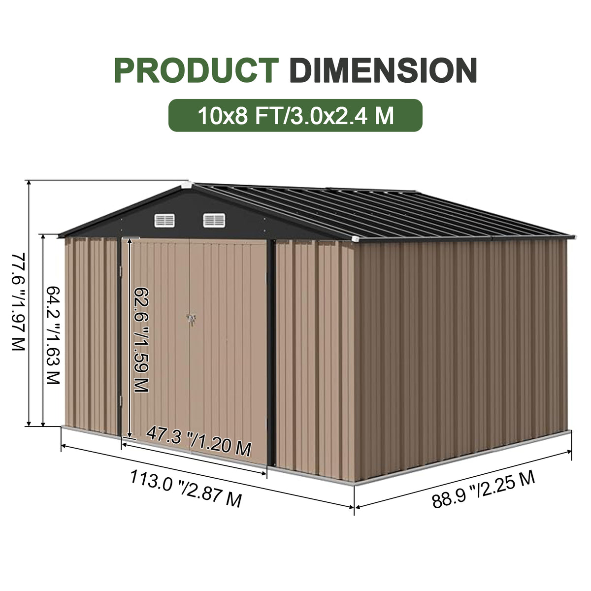 Patioslife Metal Garden Shed – Galvanised Steel Outdoor Storage Shed, All-Weather Backyard Storage Unit
