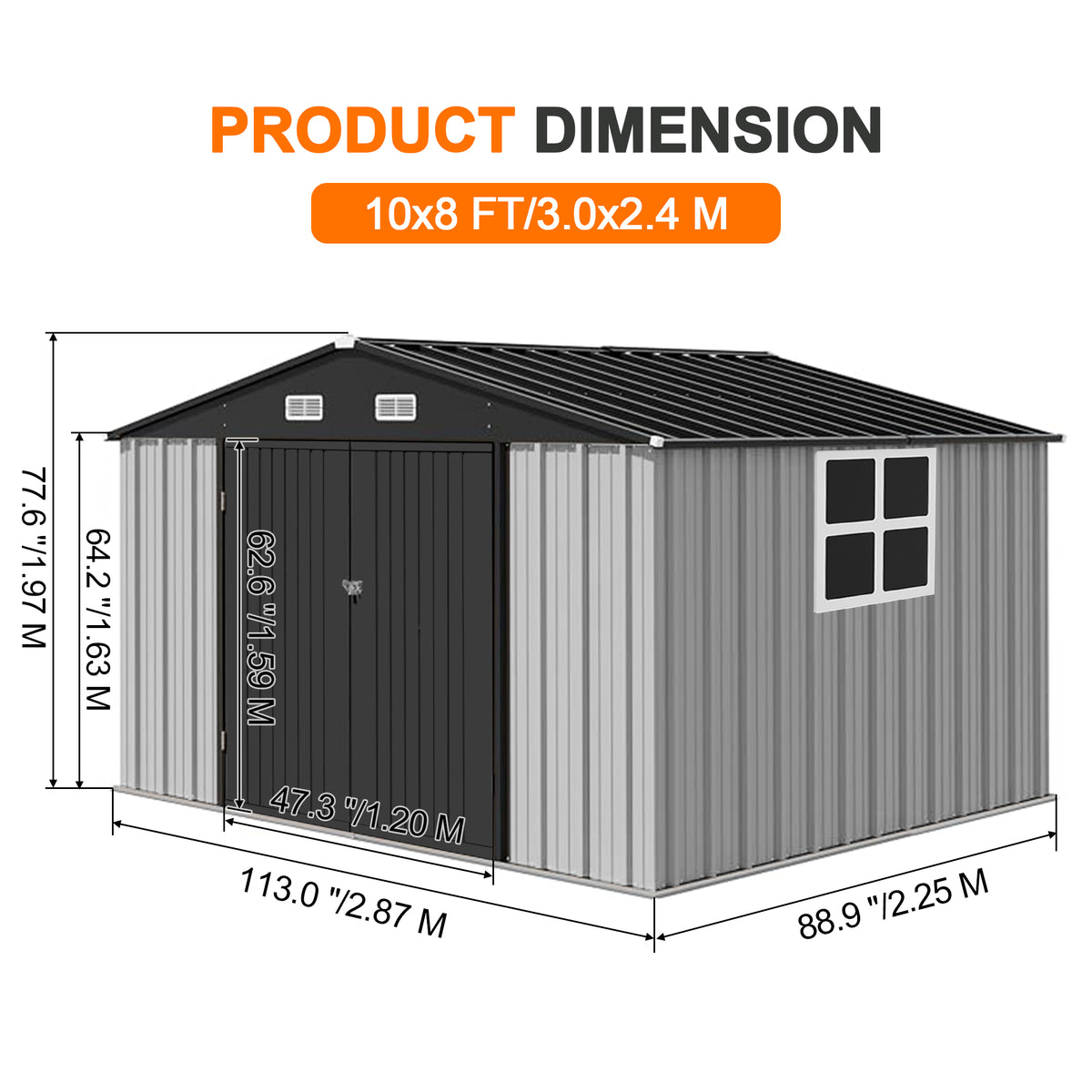 Patioslife YardVault Pro Heavy-Duty Galvanised Steel Garden Shed with Window & Lockable Door, Rust-Resistant Outdoor Tool Shed