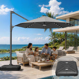 Patioslife Aegis Pro All-in-One Shade Round Cantilever Patio Umbrella with solar LED lights | Premium Cover | Large Base
