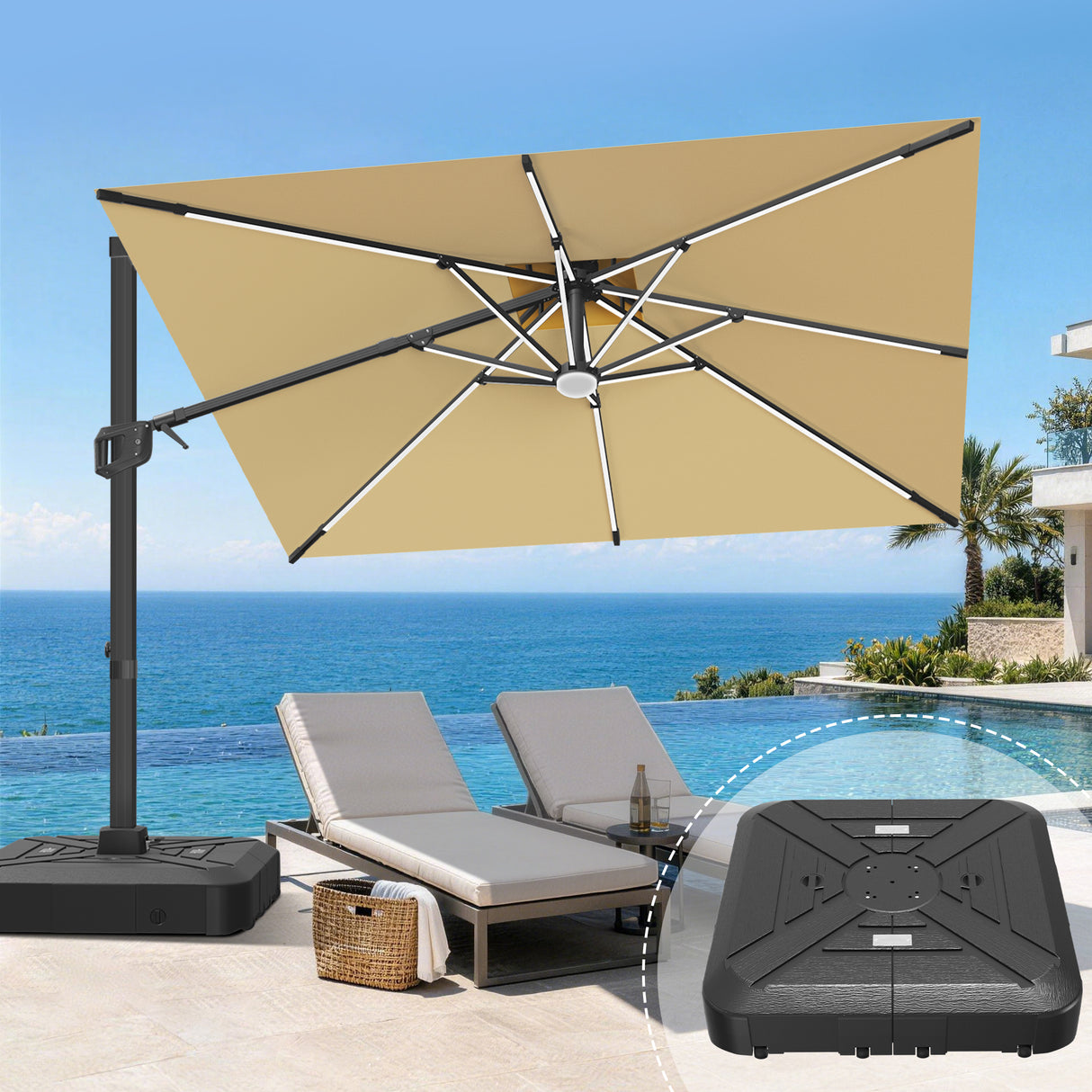 Patioslife Aegis Signature Rotating Cantilever Patio Umbrella with Adjustable Tilt | Large Outdoor Shade Umbrella for Garden, Deck & Poolside,  Includes Free Premium Cover