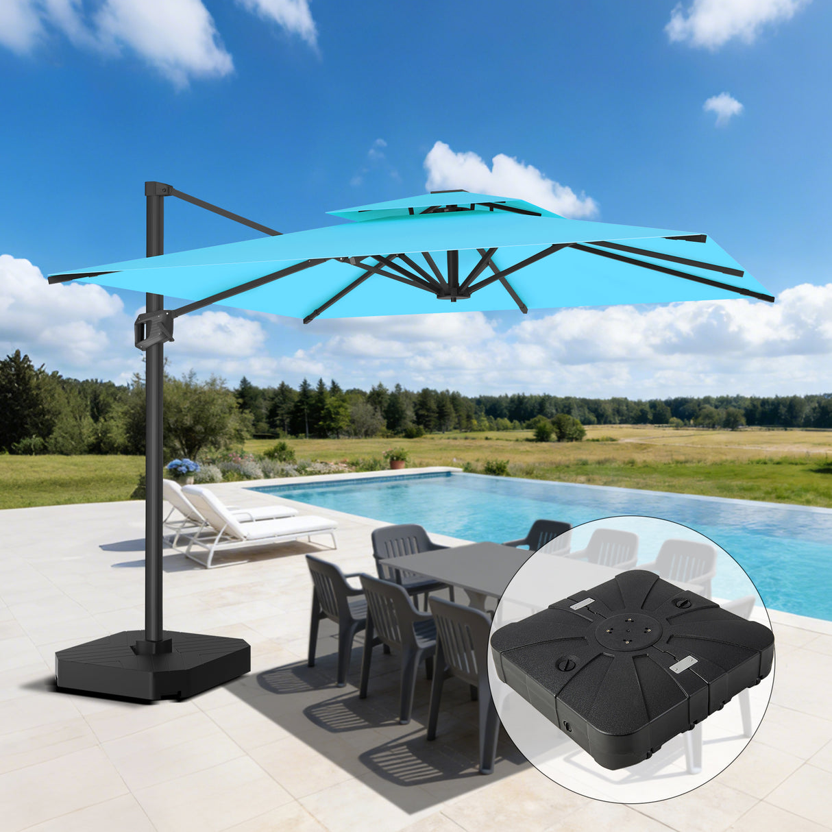 Patioslife Aegis Pro Cantilever Umbrella with Cross Base — Heavy-Duty Frame & Powder-Coated Aluminium Pole for Garden & Patio
