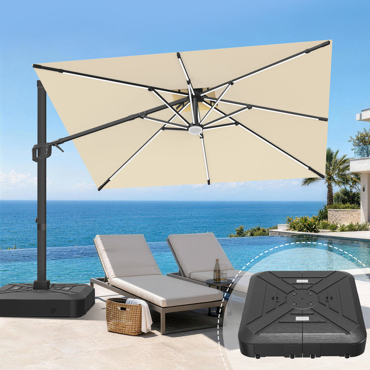Patioslife Aegis Signature Rotating Cantilever Patio Umbrella with Adjustable Tilt | Large Outdoor Shade Umbrella for Garden, Deck & Poolside,  Includes Free Premium Cover