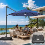 Patioslife Aegis Pro All-in-One Shade Round Cantilever Patio Umbrella with solar LED lights | Premium Cover | Large Base
