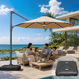 Patioslife Aegis Pro All-in-One Shade Round Cantilever Patio Umbrella with solar LED lights | Premium Cover | Large Base