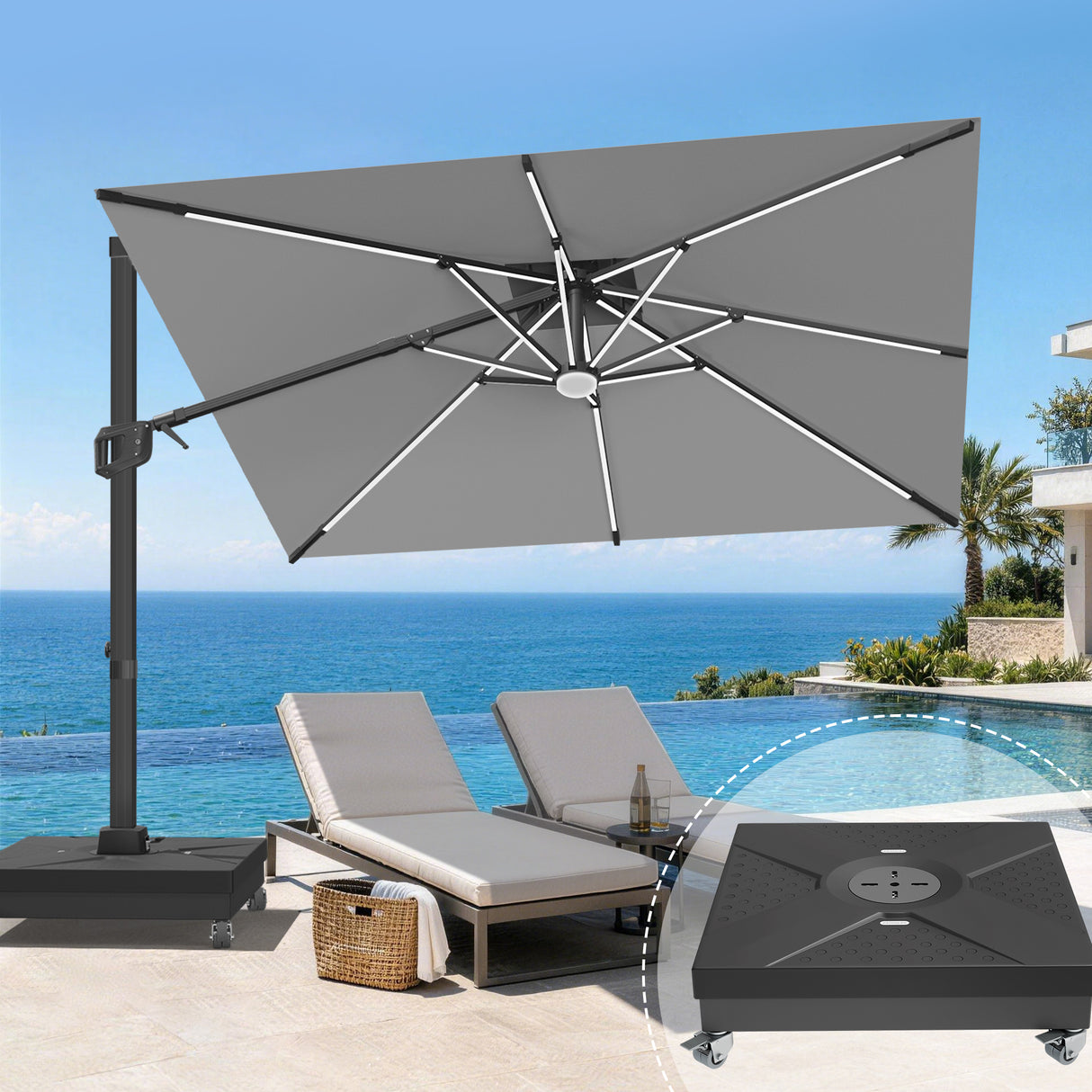 Patioslife Aegis Signature Rotating Cantilever Patio Umbrella with Adjustable Tilt | Large Outdoor Shade Umbrella for Garden, Deck & Poolside,  Includes Free Premium Cover