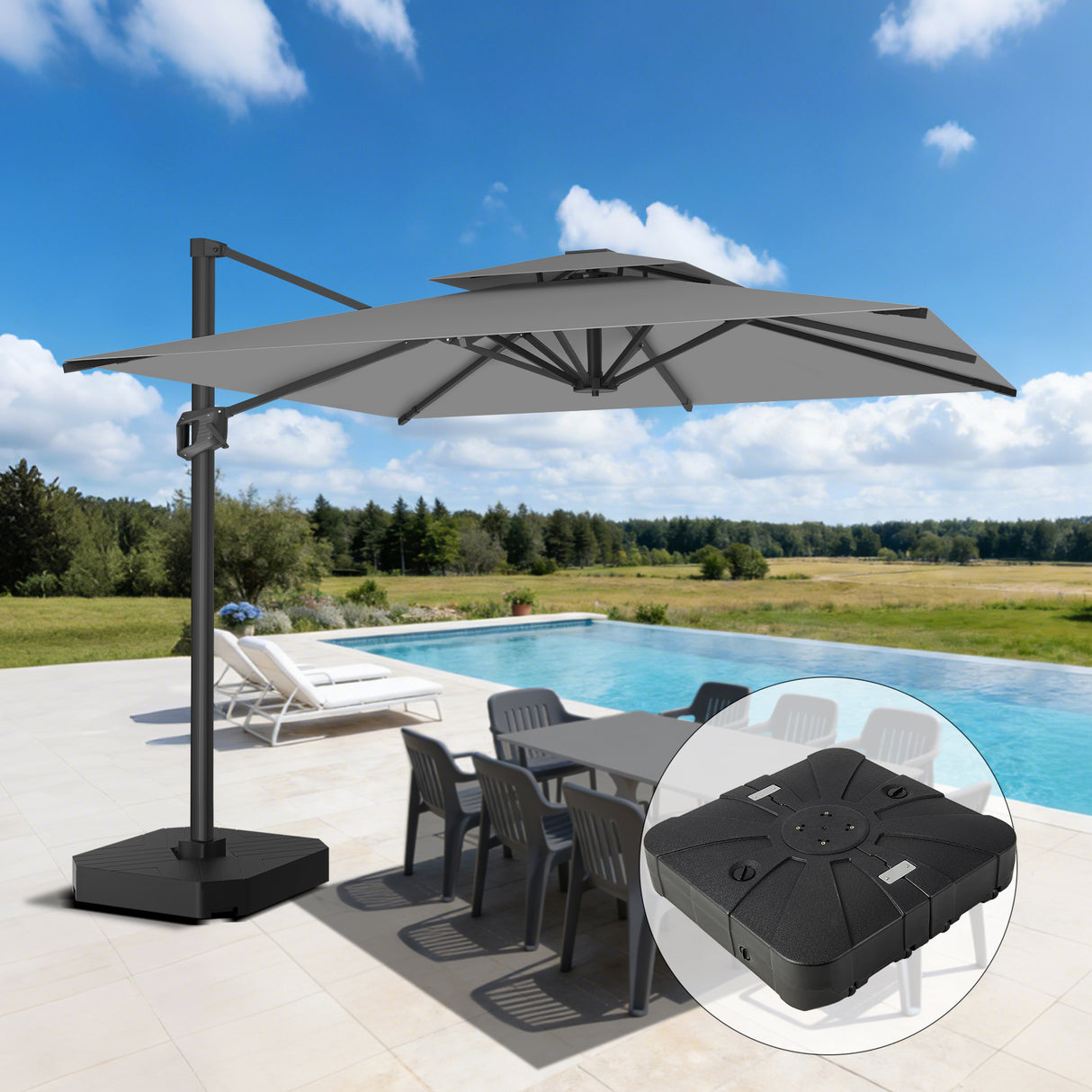 Patioslife Aegis Pro Cantilever Umbrella with Cross Base — Heavy-Duty Frame & Powder-Coated Aluminium Pole for Garden & Patio